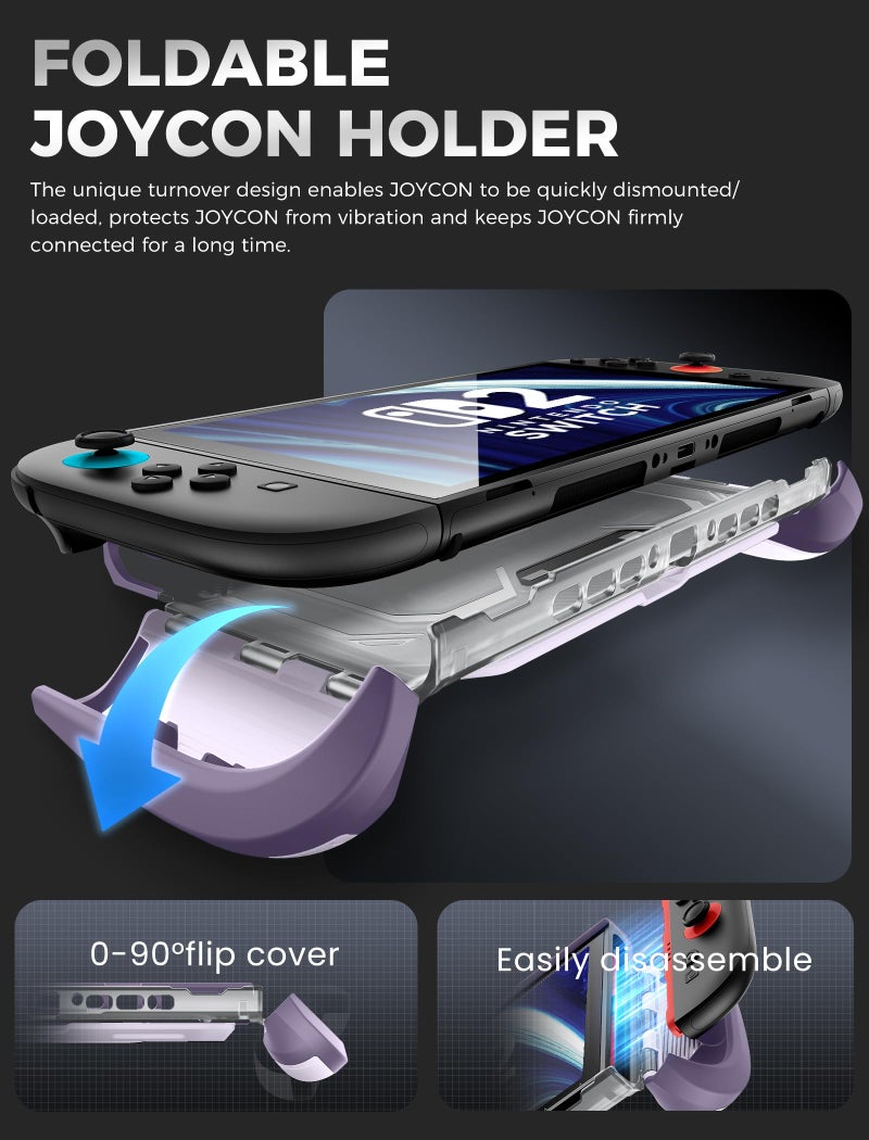 Mumba Dockable for Nintendo Switch 2 Case with Flip Stand, [Titan] Ergonomic Switch 2 Grip Protective Cover Holds 5 Game Cards & 2 TF Cards TPU Accessories and Quick-Release Joy-Con Design (Violt) - Image 2
