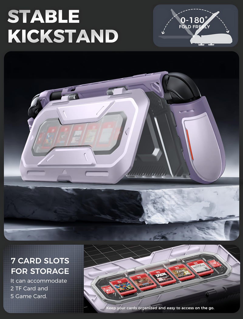 Mumba Dockable for Nintendo Switch 2 Case with Flip Stand, [Titan] Ergonomic Switch 2 Grip Protective Cover Holds 5 Game Cards & 2 TF Cards TPU Accessories and Quick-Release Joy-Con Design (Violt) - Image 4
