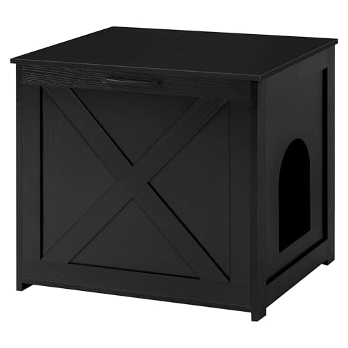 Dwanton Cat Litter Box Furniture Hidden, Cat Litter Box Enclosure, Reversible Entrance Can Be on Left or Right Side, Indoor Cabinet, Wooden Washroom, End Table, Nightstand, Black, 23.6" L - Image 1