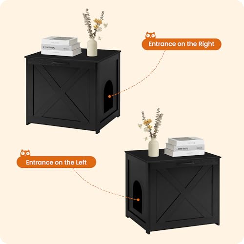 Dwanton Cat Litter Box Furniture Hidden, Cat Litter Box Enclosure, Reversible Entrance Can Be on Left or Right Side, Indoor Cabinet, Wooden Washroom, End Table, Nightstand, Black, 23.6" L - Image 5
