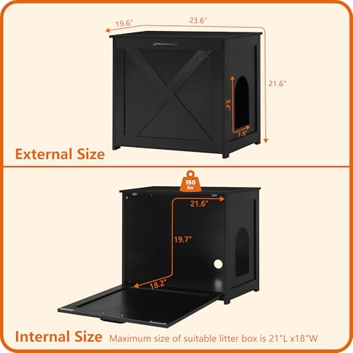 Dwanton Cat Litter Box Furniture Hidden, Cat Litter Box Enclosure, Reversible Entrance Can Be on Left or Right Side, Indoor Cabinet, Wooden Washroom, End Table, Nightstand, Black, 23.6" L - Image 4
