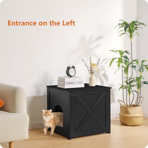 Dwanton Cat Litter Box Furniture Hidden, Cat Litter Box Enclosure, Reversible Entrance Can Be on Left or Right Side, Indoor Cabinet, Wooden Washroom, End Table, Nightstand, Black, 23.6" L - Image 3