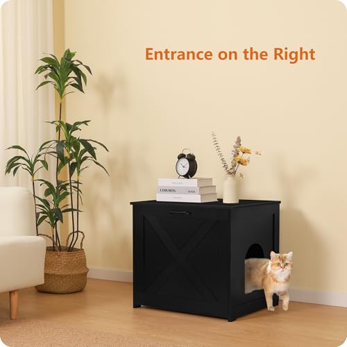 Dwanton Cat Litter Box Furniture Hidden, Cat Litter Box Enclosure, Reversible Entrance Can Be on Left or Right Side, Indoor Cabinet, Wooden Washroom, End Table, Nightstand, Black, 23.6" L - Image 2