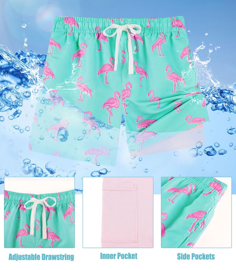 ZenGents Boys Swim Trunks Size 10-12 Flamingo Swimwear Swim Shorts with Compression Liner Swimsuit Teen Boys Bathing Suit Size 10-12 Swimming Trunks for Kids - Image 4