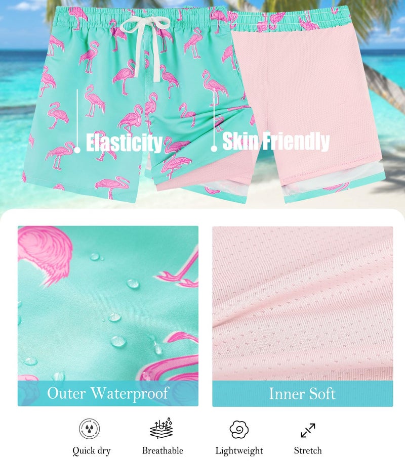 ZenGents Boys Swim Trunks Size 10-12 Flamingo Swimwear Swim Shorts with Compression Liner Swimsuit Teen Boys Bathing Suit Size 10-12 Swimming Trunks for Kids - Image 5
