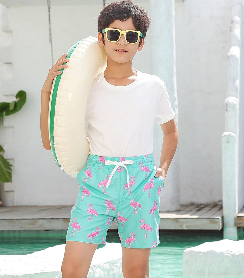 ZenGents Boys Swim Trunks Size 10-12 Flamingo Swimwear Swim Shorts with Compression Liner Swimsuit Teen Boys Bathing Suit Size 10-12 Swimming Trunks for Kids - Image 2
