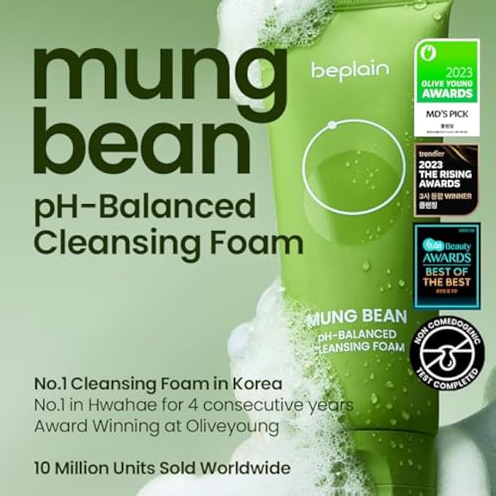 beplain Mung Bean pH-Balanced Cleansing Foam (2.7fl.oz/80ml) | Fragrance-Free | Non-Comedogenic Tested | Deep Pore Facial Cleanser | Suitable for Sensitive Skin | Face Mask Cleanser | Korean Skincare - Image 2