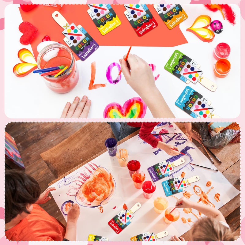 Noveread 24 Set Valentine's Day Gifts for Kids Watercolor Paint Sets with Cards Heart Shaped Watercolor Paint Sets for Kids Class Valentines Party Favors School Classroom Exchanges Gift(Fresh Style) - Image 4