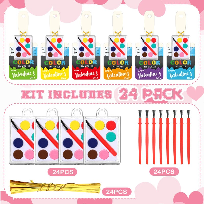 Noveread 24 Set Valentine's Day Gifts for Kids Watercolor Paint Sets with Cards Heart Shaped Watercolor Paint Sets for Kids Class Valentines Party Favors School Classroom Exchanges Gift(Fresh Style) - Image 3