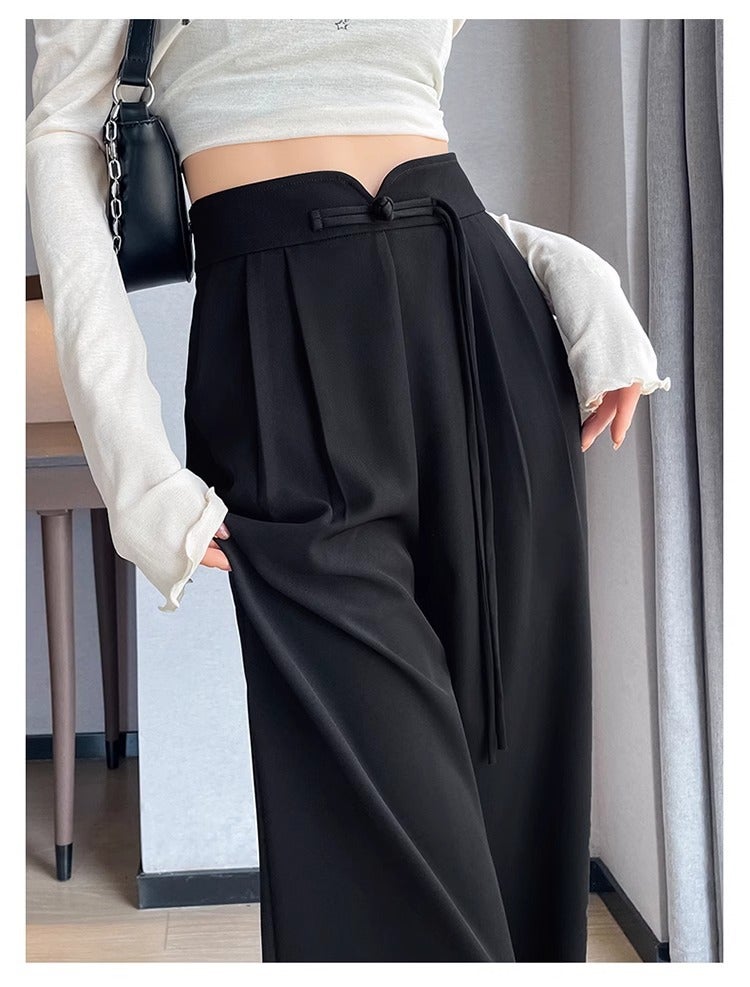 Good Hemming, Good Quality, Straight And Smooth Suit, Wide-Leg Pants, New Chinese Irregular High Waist, Well Designed, Slimming And Loose Style - Image 1