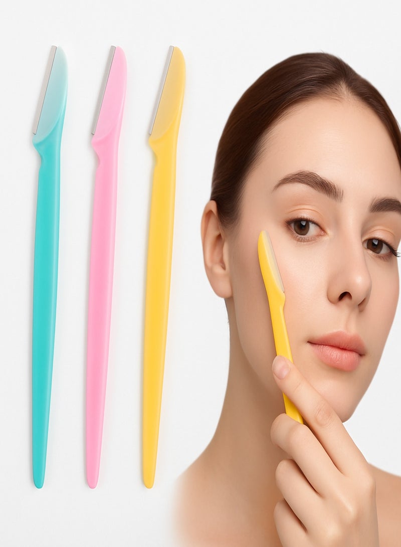 طقم شفرات حلاقة حواجب ووجه – 3 قطع بألوان وردي/أصفر/أزرق