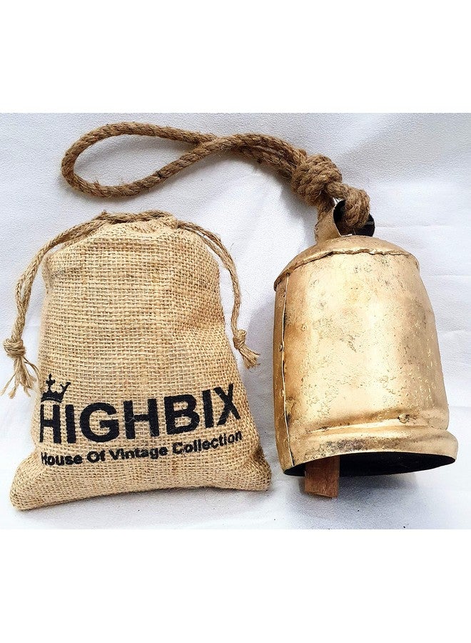 HIGHBIX 16cm Large Handmade Rustic Vintage Lucky Cow Bells Set of 5 On Rope with Jute Bag Wall Hanging Décor - Image 4