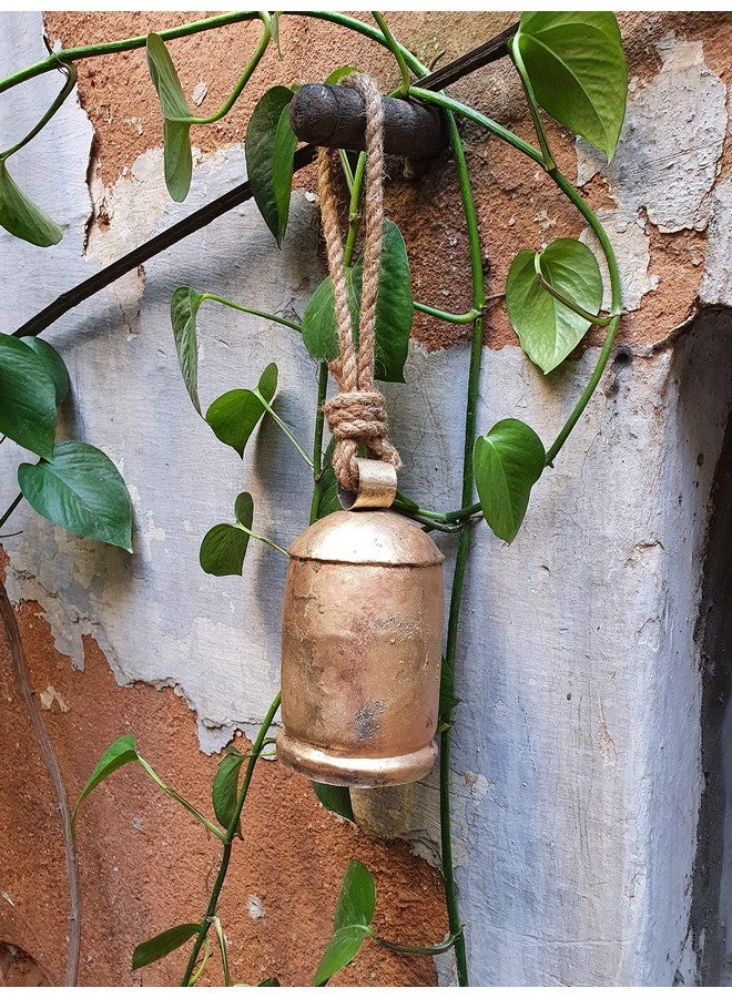 HIGHBIX 16cm Large Handmade Rustic Vintage Lucky Cow Bells Set of 5 On Rope with Jute Bag Wall Hanging Décor - Image 5