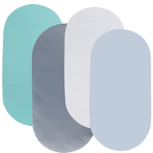 Tontukatu Bassinet Sheet Set 4 Pack Snug Fitted Cradle Fitted Sheets, Stretchy Ultra Soft, for Oval Rectangle Hourglass Bassinet Mattress, Unisex Boy Girl, Green/Grey/White/Lt Blue - Image 1