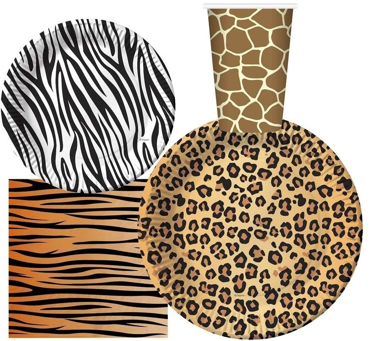 Serves 30 Guest Jungle Safari Zoo Animal Print Birthday Party Supplies Pack 9 Dinner Plates 7 Dessert Plates 12 oz Cups Napkins Zoo Animal Print Jungle Safari Themed
