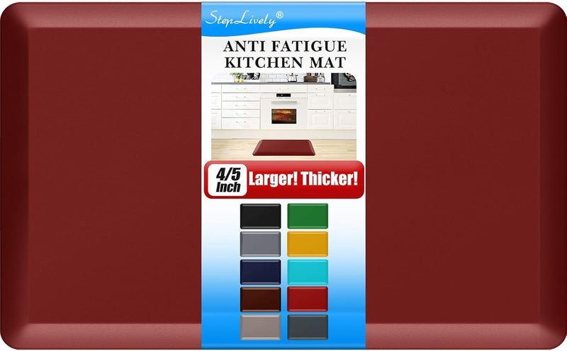 StepLively 4/5 Inch Thick Kitchen Mat - Cushioned Anti Fatigue Mats for Kitchen Floor - Easy to Clean, Waterproof, Non-Slip Kitchen Rug for Sink, Office, Kitchen (22''x36'' Red) - Image 1