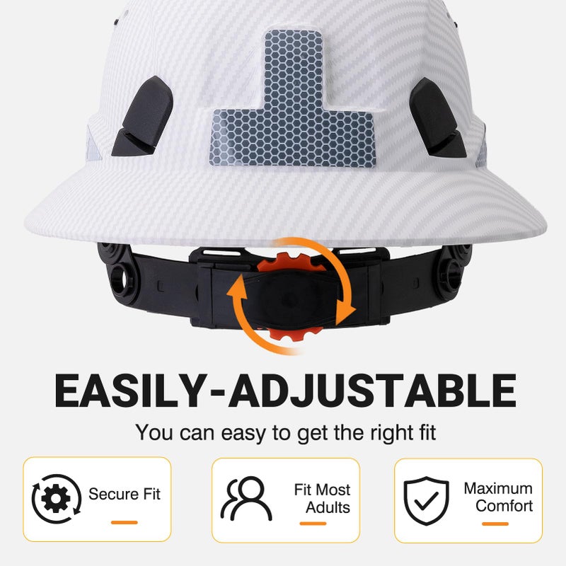 LOHASWORK Full Brim Hard Hat Construction OSHA Approved Vented Hard Hat Cascos De Construccion 6 Point Adjustable Ratchet Suspension Matte White Graphite Pattern - Image 5