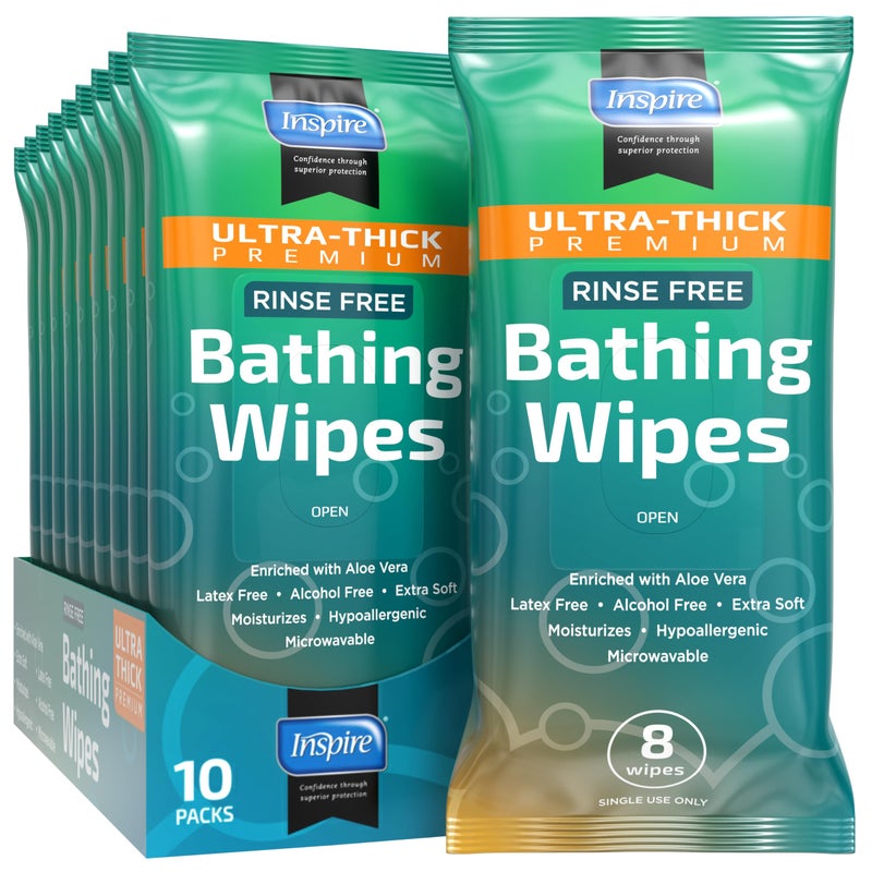 Inspire Inspire Ultra Thick RinseFree Bath Towels Shower Towels FlushFree Wet Wipes with Aloe Thick Strong Extra Large Towel for Adults Body Wipes for Adults Bathing No Rinse