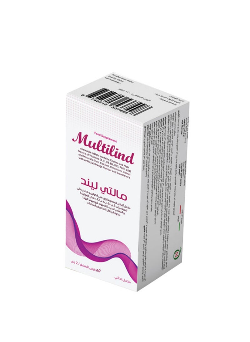 Multilind - Choline And High Source Of Vitamins And Minerals To Support General Health - 60 Chewable Tablet
