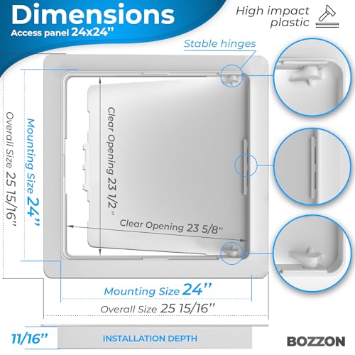 BOZZON Access Panel for Drywall - 24x24 Inch Wall Hole Cover - Heavy Durable Plastic White Door for Plumbing - Image 2