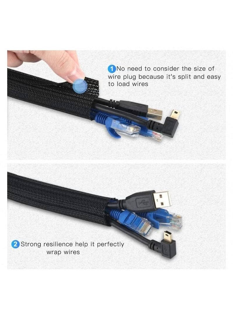 Adjustable Braided Cable Sleeve, Wire Management Sleeve Hider for TV, Desk PC, Cable Wraps with Flame Retardancy, Wires Organizer and Protector (Black/2m) - Image 3