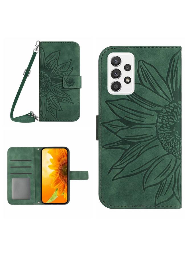 اس-توب جراب لهاتف Samsung Galaxy A52/A52S مصنوع من الجلد بتصميم زهرة الشمس مع حبل تعليق - Image 1