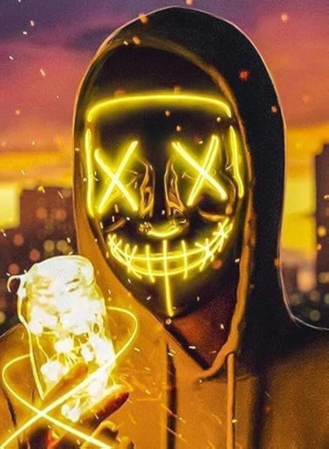 Halloween Mask, LED Light up Mask LED Mask Scary mask for Festival Cosplay Halloween Costume Masquerade Parties (Yellow) 