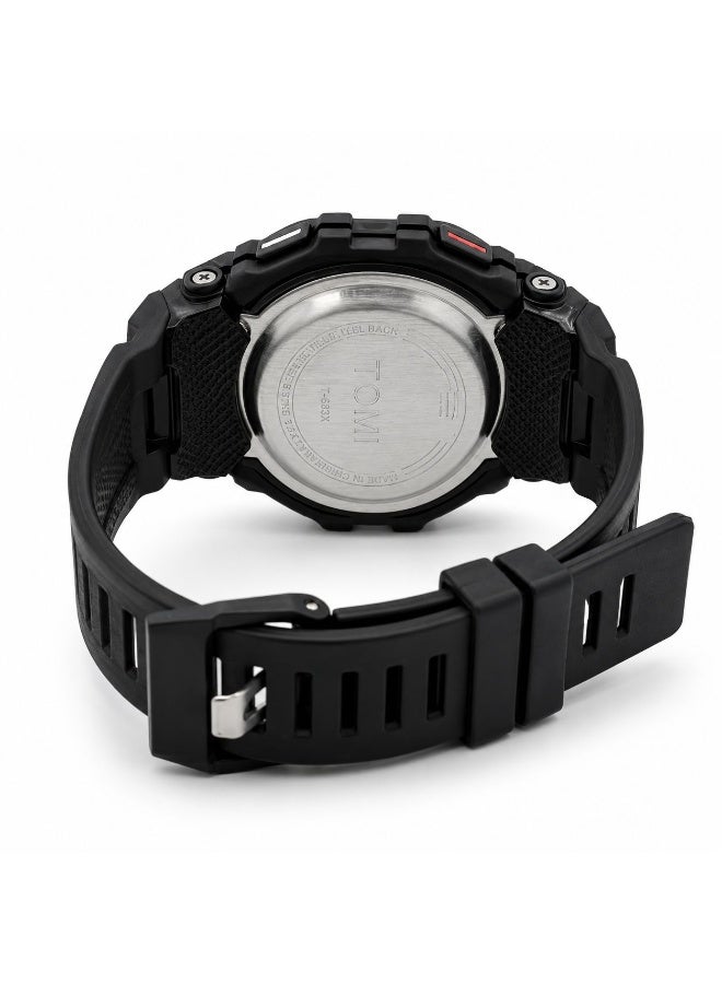 TOMI Blaze TM2020 Digital Sports Watch for Men – 3ATM Water Resistant, LED Backlight, Multi-Function Military Style Silicone Strap Wristwatch –  Black - Image 2