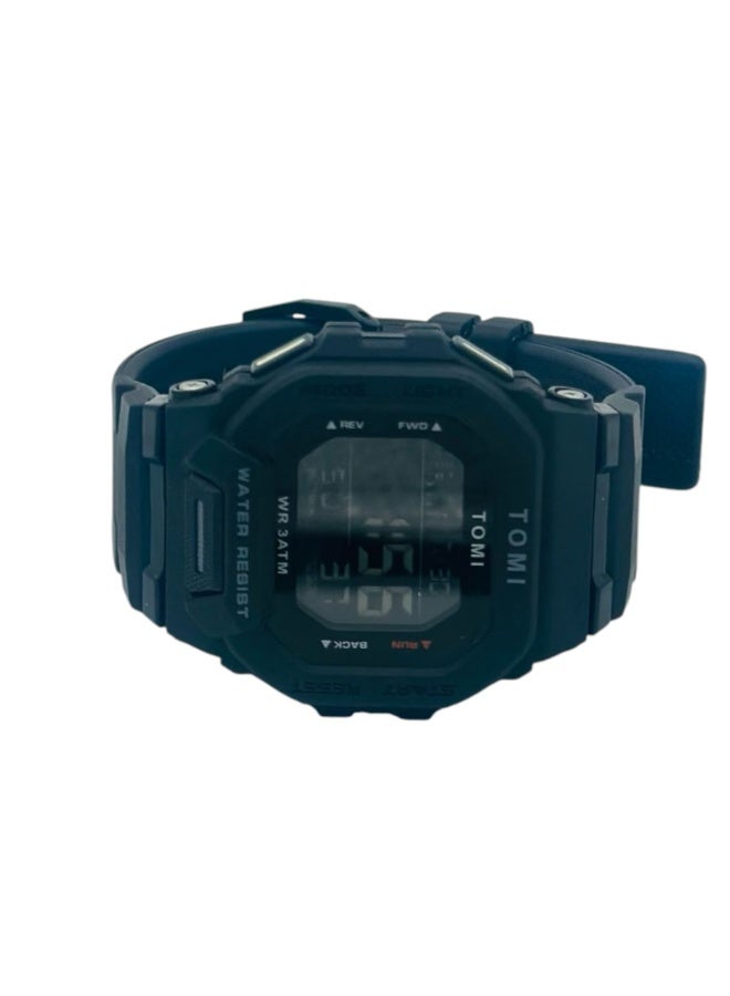 TOMI Blaze TM2020 Digital Sports Watch for Men – 3ATM Water Resistant, LED Backlight, Multi-Function Military Style Silicone Strap Wristwatch –  Black - Image 5