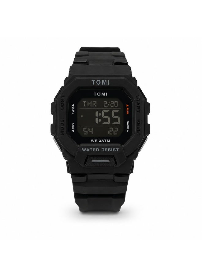 TOMI Blaze TM2020 Digital Sports Watch for Men – 3ATM Water Resistant, LED Backlight, Multi-Function Military Style Silicone Strap Wristwatch –  Black - Image 1