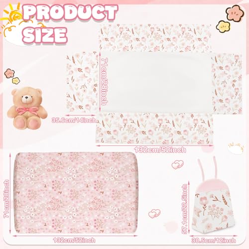 Hahafelt 4 Pieces Crib Bedding Set for Girls and Boys Soft Baby Bedding Set Including Crib Skirt Comforter Sheet and Diaper Stacker for Nursery Floral Theme - Image 3