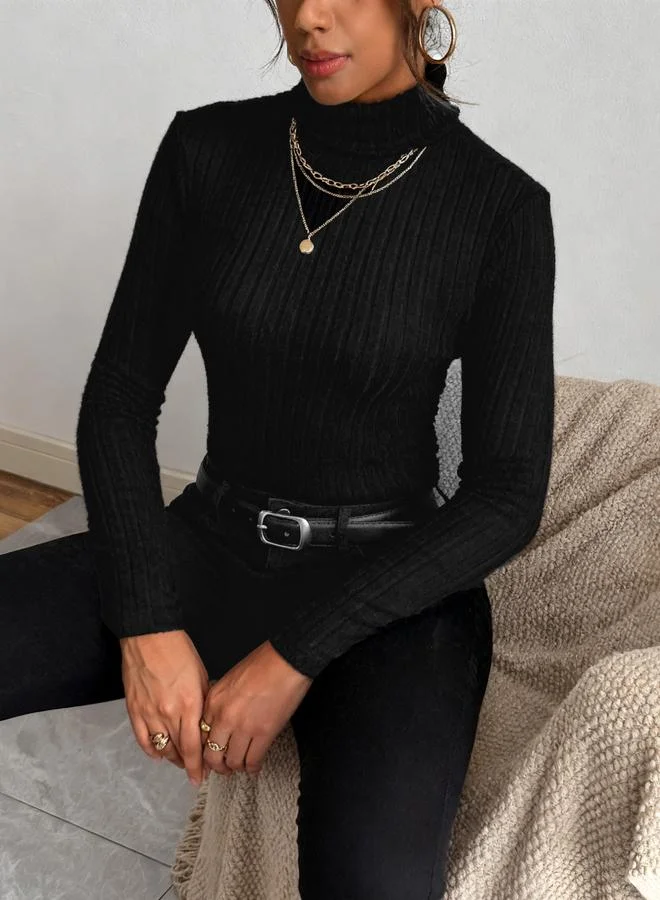 تايك تو بلوزة مضلعة بياقة عالية