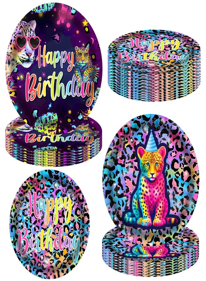 umoni Neon Leopard Party Plates Rainbow Cheetah Print Birthday Party Supplies 48PCS Rainbow Cheetah Party Disposable Paper Tableware for Leopard Print Birthday Dinnerware Supplies - Image 1