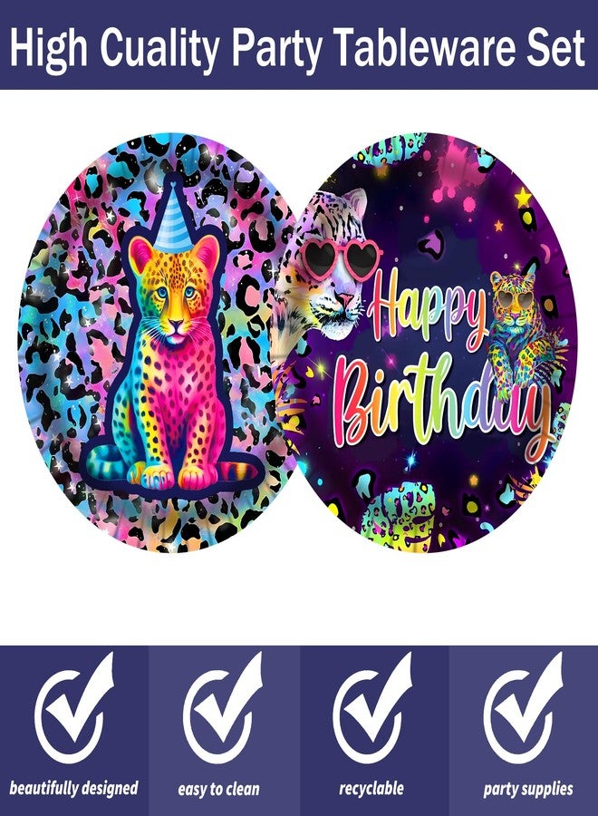 umoni Neon Leopard Party Plates Rainbow Cheetah Print Birthday Party Supplies 48PCS Rainbow Cheetah Party Disposable Paper Tableware for Leopard Print Birthday Dinnerware Supplies - Image 3
