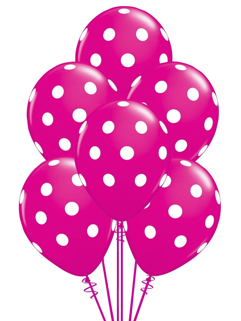 Qualatex Big Polka Dots White/Wild Berry Biodegradable Latex Balloons, 11-Inches (12-Units) - Image 1