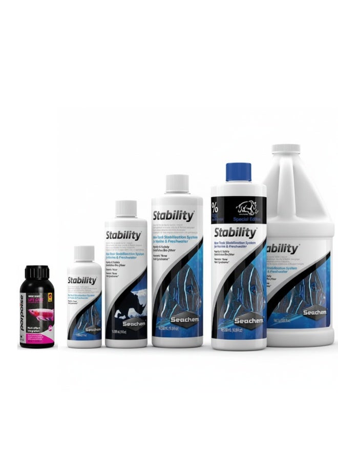 سي تشيم سيشيم ستابيليتي - يُنشئ مرشحًا بيولوجيًا ويمنع متلازمة الحوض الجديد في أحواض المياه العذبة والمالحة - 100 مل / 250 مل / 325 مل / 500 مل / 2 لتر + معالج بوربويز لايف كير متعدد الوظائف - 100 مل مجانًا - Image 1
