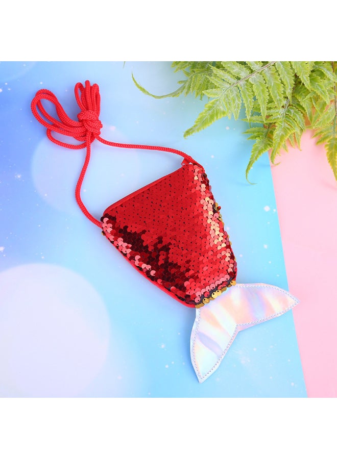 Mermaid Tail Crossbody Bag Creative Children Shoulder Sequin Small Satchel Storage Lanyard Coin Purse Wholesale-Color:Red - Image 1