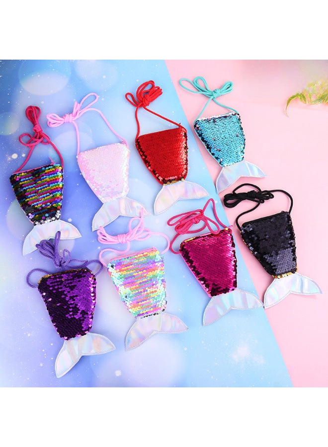 Mermaid Tail Crossbody Bag Creative Children Shoulder Sequin Small Satchel Storage Lanyard Coin Purse Wholesale-Color:Red - Image 2