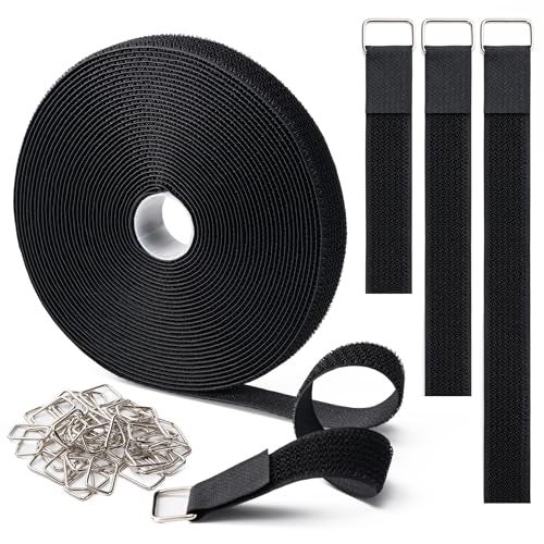 CADONO 1 x16Ft Hook and Loop Straps with 25 Metal Buckles Adjustable Fastening Cable Straps Free Cut Length Reusable Nylon Cable Ties for Organizer or Storage Black - Image 1