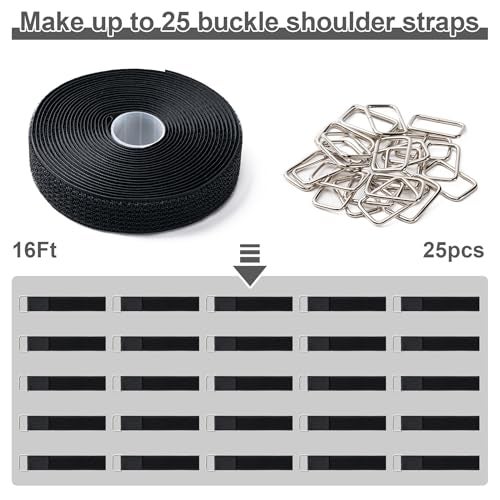 CADONO 1 x16Ft Hook and Loop Straps with 25 Metal Buckles Adjustable Fastening Cable Straps Free Cut Length Reusable Nylon Cable Ties for Organizer or Storage Black - Image 3