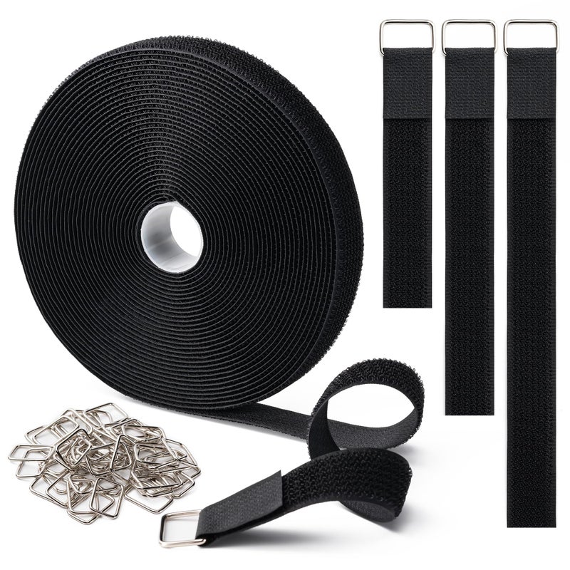 CADONO 1 x16Ft Hook and Loop Straps with 25 Metal Buckles Adjustable Fastening Cable Straps Free Cut Length Reusable Nylon Cable Ties for Organizer or Storage Black - Image 2