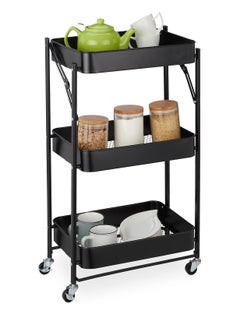 alimforyou Folding cart on wheels, 3 layers, height: 30.5 x 17.5 x 11.6 inches, 2 brakes  - Image 1