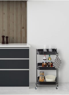 alimforyou Folding cart on wheels, 3 layers, height: 30.5 x 17.5 x 11.6 inches, 2 brakes  - Image 2