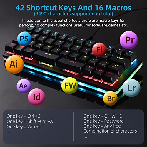 Koolertron 42-Key 40% Macaro Gaming Keyboard - Compact RGB Backlit Mechanical Keypad, Hot-Swappable USB-C Programmable Mini Keyboard for PC/Mac Gamers (Fully Customizable) - Image 3