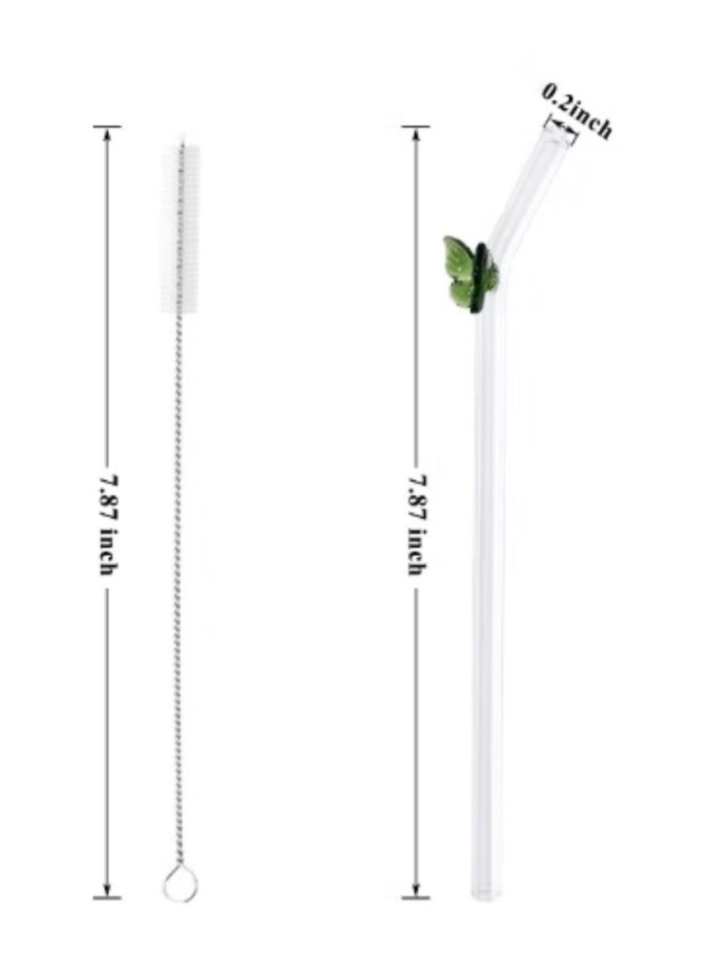 THE ARTFUL BLEND 4-Piece Reusable Glass Drinking Straws – Colorful Butterfly Design on Clear 7.9 in × 8 mm Shatter-Resistant Bent Straws with 1 Cleaning Brush for Shakes, Juices, Smoothies & Cocktails - Image 2