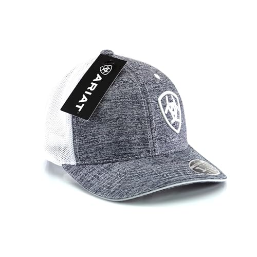 Ariat Men's Flexfit 110 Snapback with Offset Logo, White Contrast Stitching, and Mesh Snap Back, Heather Grey - Image 2
