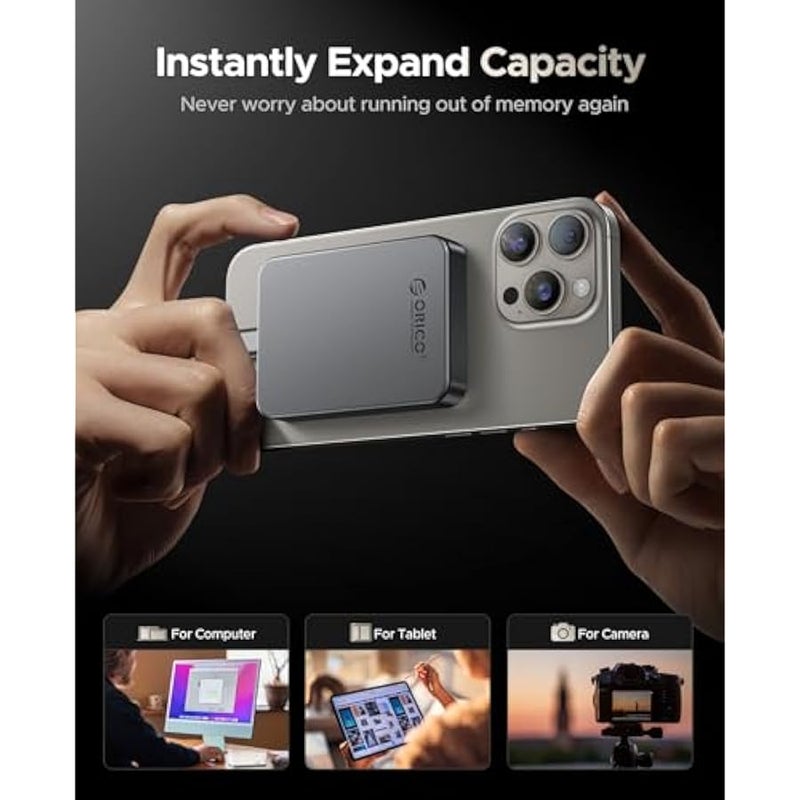 اوريكو SSD مغناطيسي محمول 512GB 4K 120 اطار في الثانية بروريس HDR تسجيل وتخزين USB3.2 الجيل الاول حتى 460 ميجابايت/ثانية، كيبل USB C وA 2 في 1، SSD خارجي متوافق مع ايفون 16 برو ماكس، تابلت، كمبيوتر - - Image 3