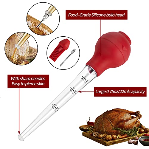JY COOKMENT Turkey Baster with Barbecue Basting Brush, Baster Syringe for Home Baking and Roaster Turkey, Include Detachable Food Grade Silicone Bulb, Meat Injector Needle and Cleaning Brush - Image 3