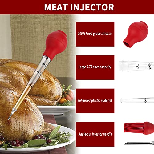 JY COOKMENT Turkey Baster with Barbecue Basting Brush, Baster Syringe for Home Baking and Roaster Turkey, Include Detachable Food Grade Silicone Bulb, Meat Injector Needle and Cleaning Brush - Image 4