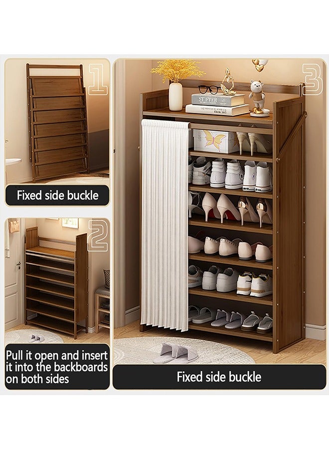 Beauenty Shoe Cabinet Bamboo Shoe Cabinet Freestanding Shoe Cupboard Modern Narrow Organizer For Hallway  Bedroom And Entryway No Installation Required  Equipped With Dust Curtain ﻿ (A) - Image 3